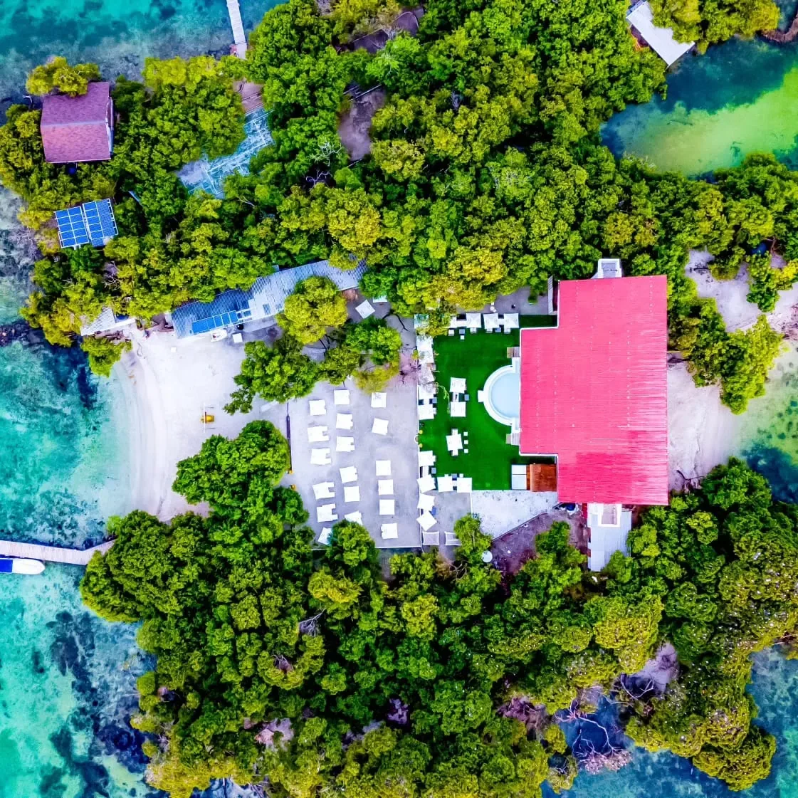 Aerial view of a private island in the Rosario archipelago